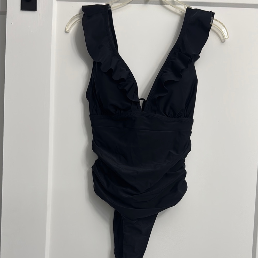 SHEIN Black One Piece Swimsuit with Plunging V-neckline